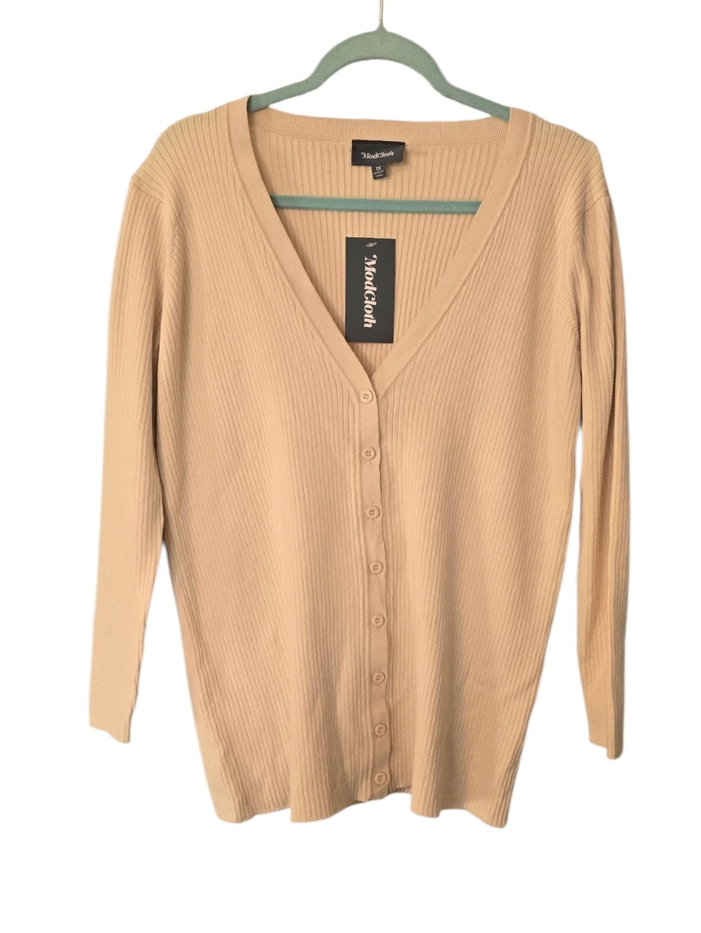 ModCloth Beige Ribbed Button-Front Cardigan